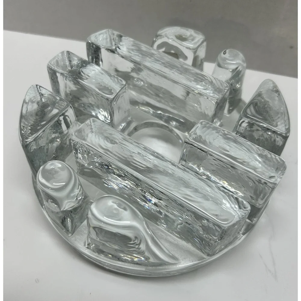 LA VIDA CRYSTAL MAZE ICE BLOCK VOTIVE CANDLEHOLDER POLAND PRISTINE LABEL